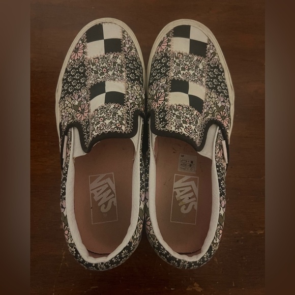 Vans Black and Pink Checkered Slip-On Shoes patch work floral size 7 - Picture 4 of 7